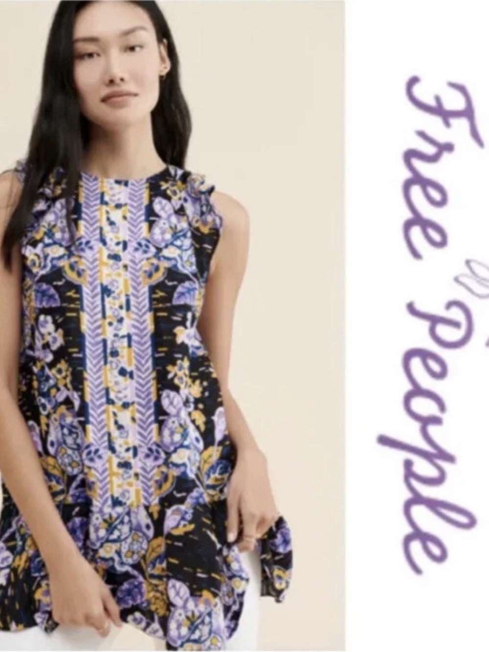 FP Summer in Tulum Tunic Top Floral Boho Ruffle Large EUC